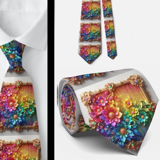 Vlammende stropdas | Regenboem bloemen nep glitter