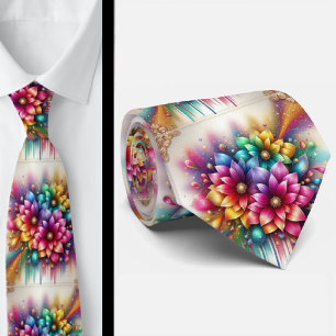 Vlammende stropdas Regenboog bloemen nep glitter