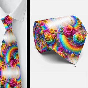 Vlammende stropdas Regenboog bloemen nep glitter