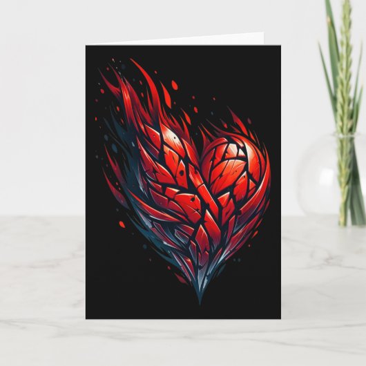 Vlammende Valentijn Rode Hart Op Vuur Kaart (Voorkant)
