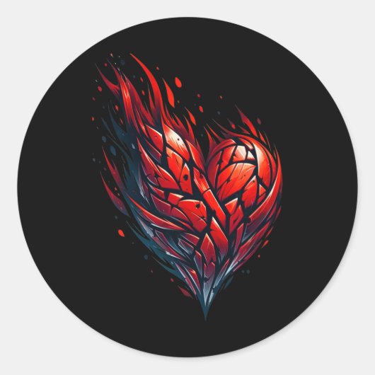 Vlammende Valentijn rood hart op vuur Ronde Sticker (Voorkant)