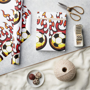 Vlammende Voetbal Vuur Sport Cadeaupapier