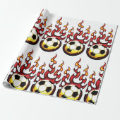 Vlammende Voetbal Vuur Sport Cadeaupapier (Uitgerold)