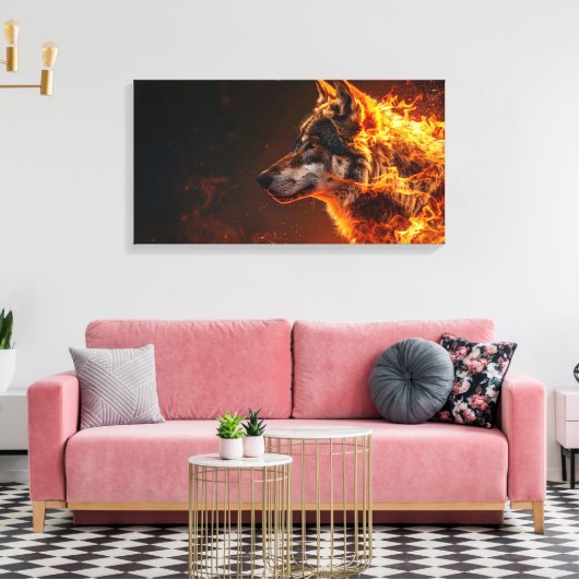Vlammende wolf canvas afdruk (Insitu (Woonkamer))