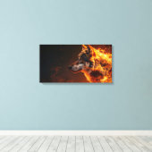 Vlammende wolf canvas afdruk (Insitu (Houten vloer))