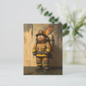 Vlammende zorg: de overweldigde brandweerman briefkaart (Staand voorkant)