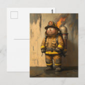 Vlammende zorg: de overweldigde brandweerman briefkaart (Voorkant / Achterkant)