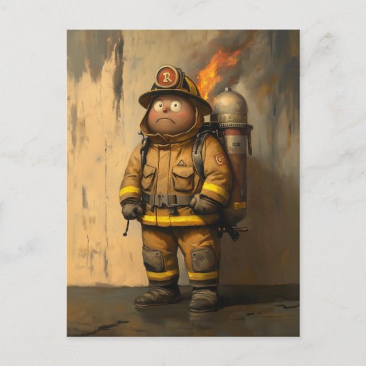 Vlammende zorg: de overweldigde brandweerman briefkaart (Voorkant)