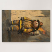 Vlammende zorg: de overweldigde brandweerman legpuzzel (Horizontaal)