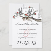 Vlamrood grijze  vogels bruiloft sparen de datum kaart (Voorkant)