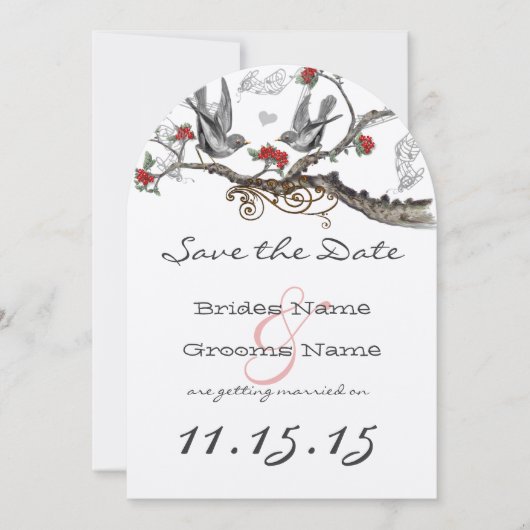 Vlamrood grijze vogels bruiloft sparen de datum kaart (Voorkant)