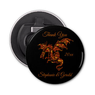 Vlamt Dragon op Black Personal Button Flesopener