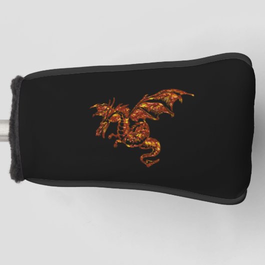 Vlamt Dragon op zwart Golfheadcover (Voorkant)