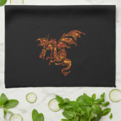 Vlamt Dragon op zwart Theedoek (Gevouwen)