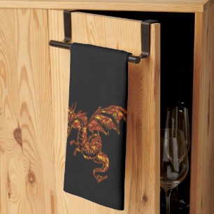 Vlamt Dragon op zwart Theedoek