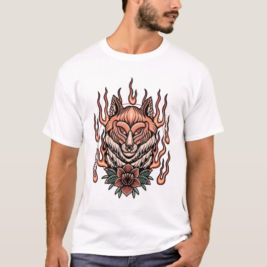 Vlamvos met tattoo van rozen t-shirt (Voorkant)