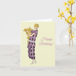 Vlamvrouw met bloem, Happy Birthday Kaart