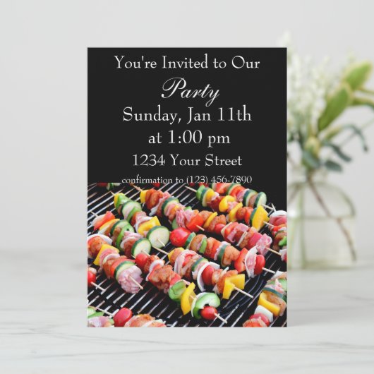 Vlamvuur scheert kebab-uitnodiging kaart (Staand voorkant)