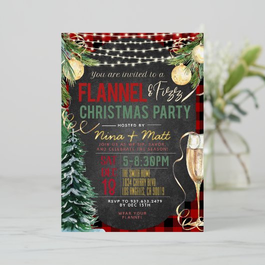 Vlannel en de Eerste Kerstdag van Fizz Folie Uitnodiging (Staand Voorkant)