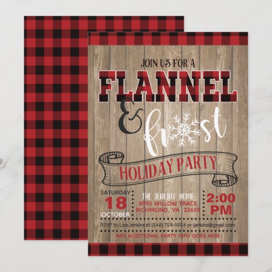 Vlannel en Frost Holiday Party Invitation - WD Kaart (Voorkant / Achterkant)