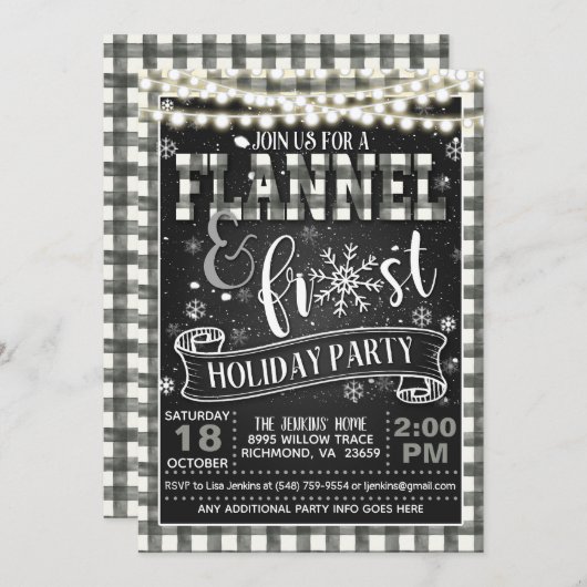 Vlannel en Frost Holiday Party Invitation Whit/L Kaart (Voorkant / Achterkant)