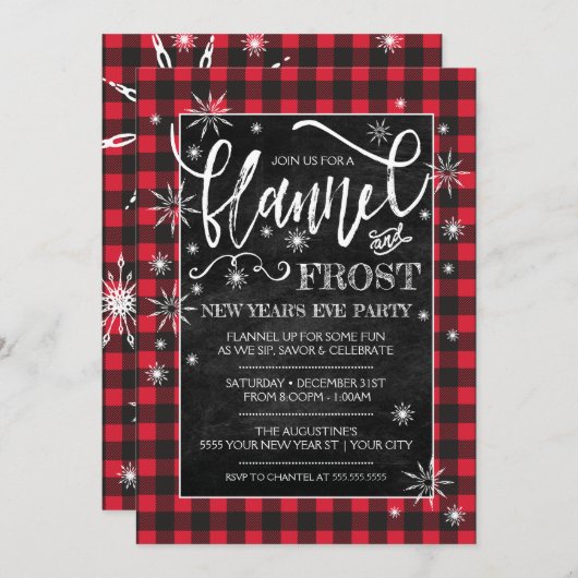 Vlannel & Voorste Uitnodiging Eve van Nieuwjaar (Voorkant / Achterkant)