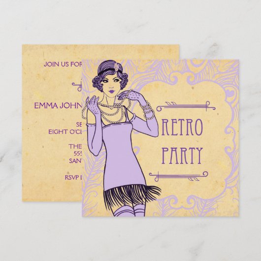 Vlapper Girl Retro Party-uitnodigingen voor het zw Kaart (Voorkant / Achterkant)