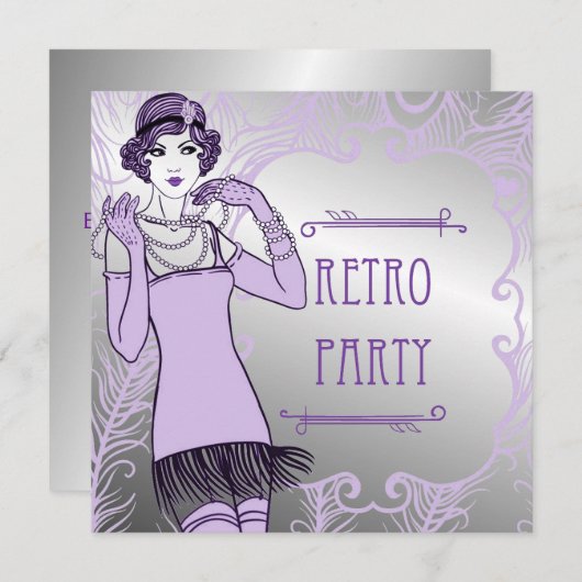 Vlapper Girl Retro Party-uitnodigingen voor het zw Kaart (Voorkant / Achterkant)