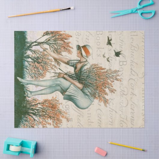 Vlapper meisje, bloemen verzamelen. tissuepapier (Craft)