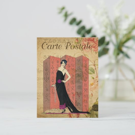 Vlapper Vrouw in het zwart Ventilator Frans Briefkaart (Staand voorkant)