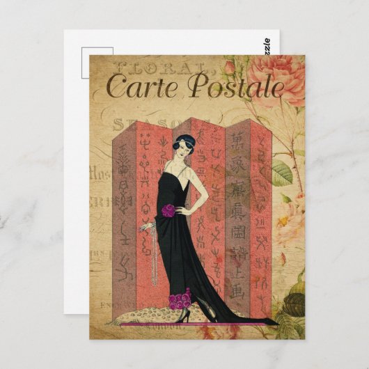 Vlapper Vrouw in het zwart Ventilator Frans Briefkaart (Voorkant / Achterkant)