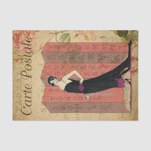 Vlapper Vrouw in het zwart Ventilator Frans Tissuepapier (Voorkant)