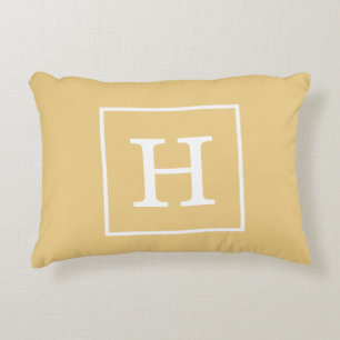 Vlas Witte Omlijst Initiaal Monogram Decoratief Kussen
