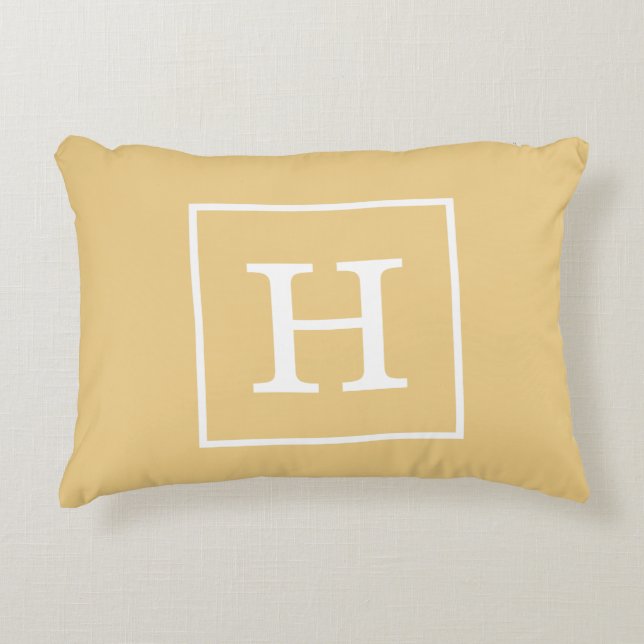 Vlas Witte Omlijst Initiaal Monogram Decoratief Kussen (Voorkant)