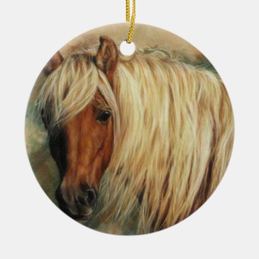 Vlasachtige Shetlandpony Keramisch Ornament (Voorkant)