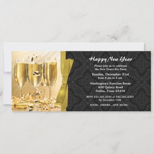 Vlat-uitstraling van het nieuwjaarsfeest kaart (Voorkant)