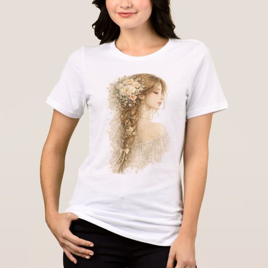Vlecht Boho Meisje Tri-Blend Shirt (Voorkant)