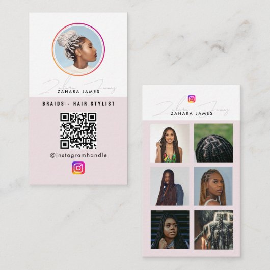 Vlecht haar 6 foto feed grid social media QR-code Visitekaartje (Voorkant / Achterkant)