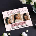 Vlechten Fotocollage Haarstylist Flyer<br><div class="desc">Modern Monogram Braids Haarstylist Business flyer, ontworpen met een chique en professionele touch. Deze flyer heeft het woord "BRAIDS" in stijlvolle hoofdtypografie, aangevuld met jouw naam in een elegant handgeschreven lettertype. Laat je expertise zien met 4 voorbeeldfoto's van je gevlochten kapsels op een zachte blush roze en zwarte achtergrond. Pas...</div>