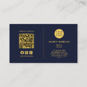 Vlechten QR-code & Logo Navy en goud Visitekaartje (Achterkant)