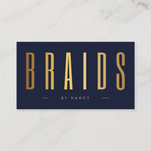 Vlechten QR-code & Logo Navy en goud Visitekaartje (Voorkant)