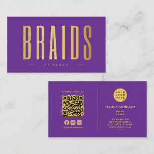 Vlechten QR-code & Logo Paars En Goud Visitekaartje