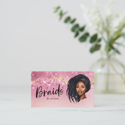 Vlechten Roos Goud & Roze Monogram Visitekaartje (Staand voorkant)