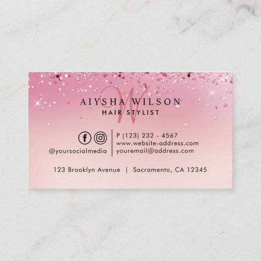 Vlechten Roos Goud & Roze Monogram Visitekaartje (Achterkant)