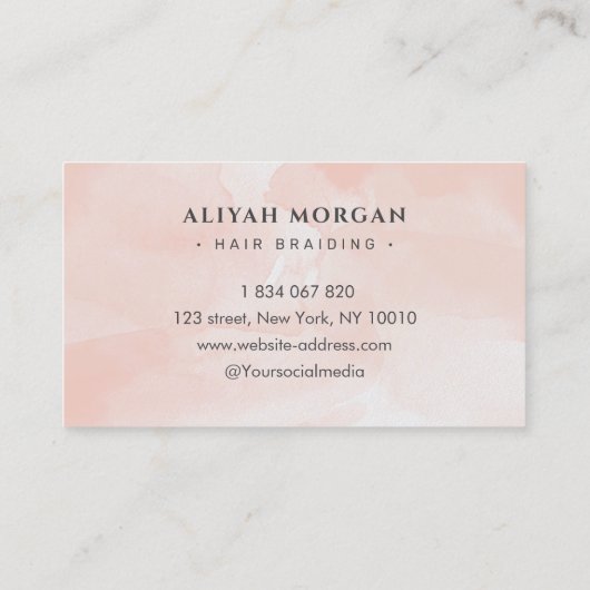 Vlechten Typografie Waterverf Blush Pink Visitekaartje (Achterkant)