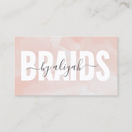 Vlechten Typografie Waterverf Blush Pink Visitekaartje (Voorkant)