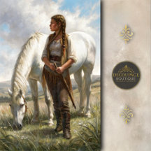Vlechtend Meisje Met Witte Paardenwei Decoupage