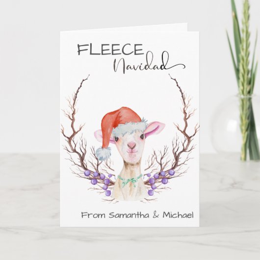 Vleece Navidad Cute Lamb Kerstmis Kaart (Voorkant)