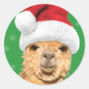Vleece Navidad Kerstmis Llama met Santa Hat Ronde Sticker