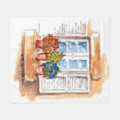Vleekbank met Windows met Flowers Art Fleece Deken (Voorkant (Horizontaal))
